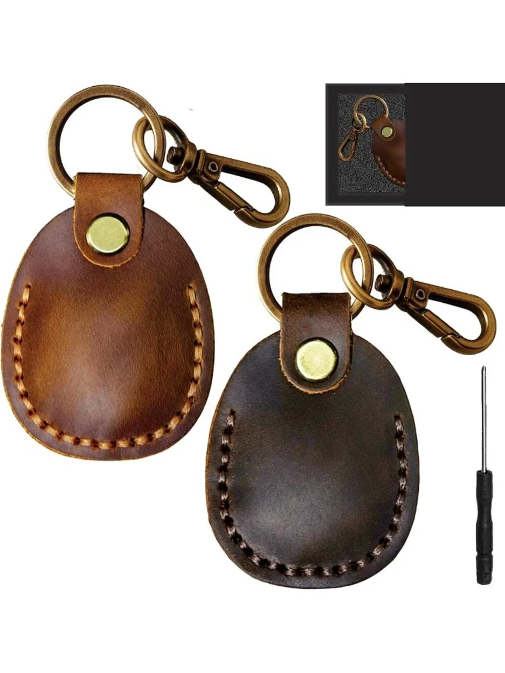 Handmade Genuine Leather Keychain Holder for Apple Airtag - 2 Pack, Stylish